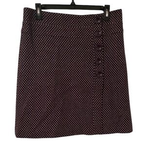 Talbots Women's Purple Gray Polkadot Print Wool Blend Button Front Skirt Size 8